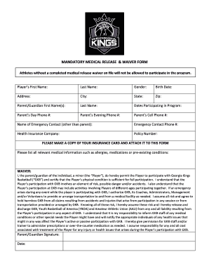 Mandatory Medical Release Waiver Form
