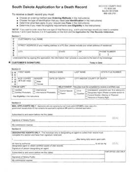 South Dakota Death Record Application