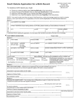 South Dakota Birth Record Application