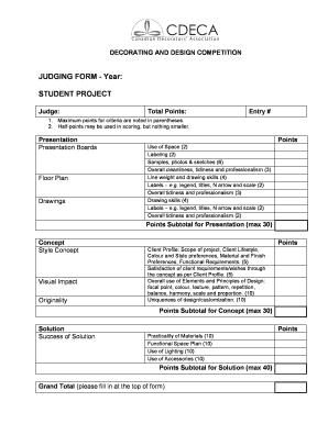 Decorating and Design Competition Judging Form