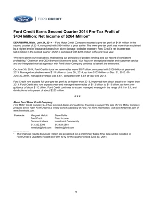 Permit to work templates - Ford Credit Earns Second Quarter 2014 Pre-Tax Profit of