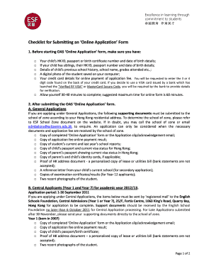 ESF OAS Online Application Checklist