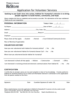 Habitat for Humanity Volunteer Application