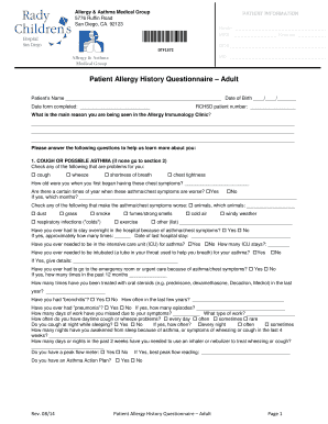 Patient Allergy History Questionnaire
