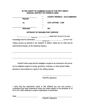 Affidavit of Non-Military Service
