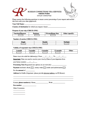 Visa Application Order Form