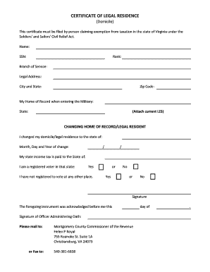 Fillable Online CERTIFICATE OF LEGAL RESIDENCE Fax Email Print - pdfFiller