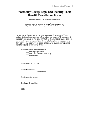 Voluntary Group Legal and Identity Theft Benefit Cancellation Form