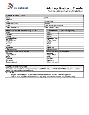 Adult Player Transfer Application