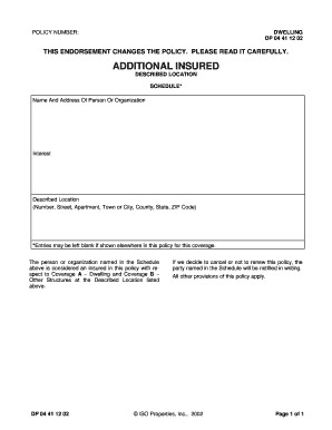 Additional Insured Endorsement for Dwelling Policy