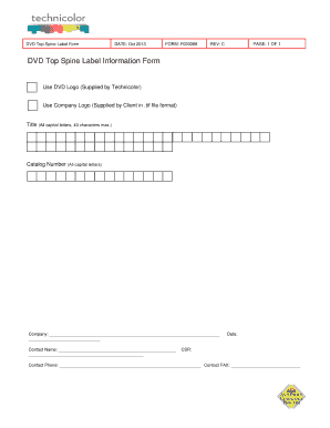 DVD Top Spine Label Form