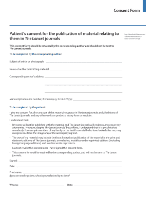 Patient Consent Form for The Lancet Journals