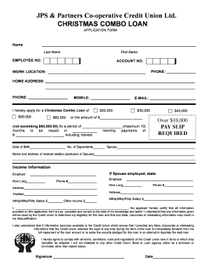 JPS & Partners Co-operative Credit Union Christmas Combo Loan Application