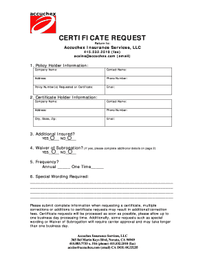 Certificate Request Form