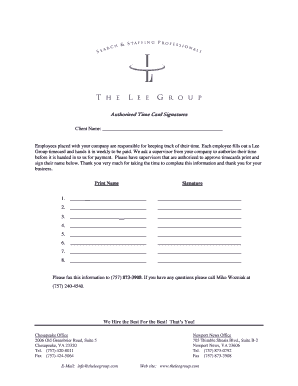 Authorized Time Card Signatures
