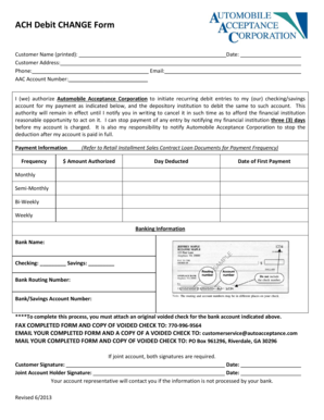 ACH Debit Change Form