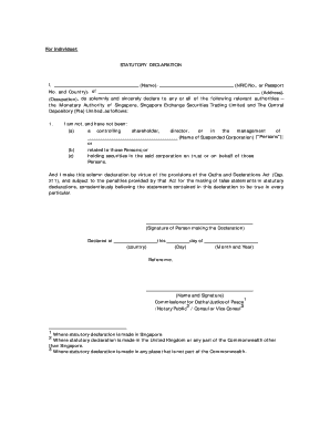 Statutory Declaration for Singapore Securities