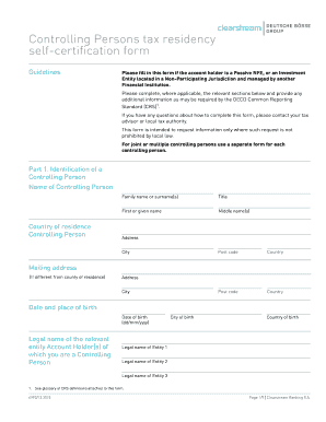 Controlling Persons Tax Residency Self-Certification Form