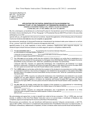 Italian Dividend Tax Exemption Application
