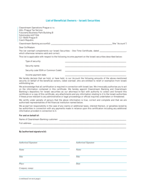List of Beneficial Owners - Israeli Securities