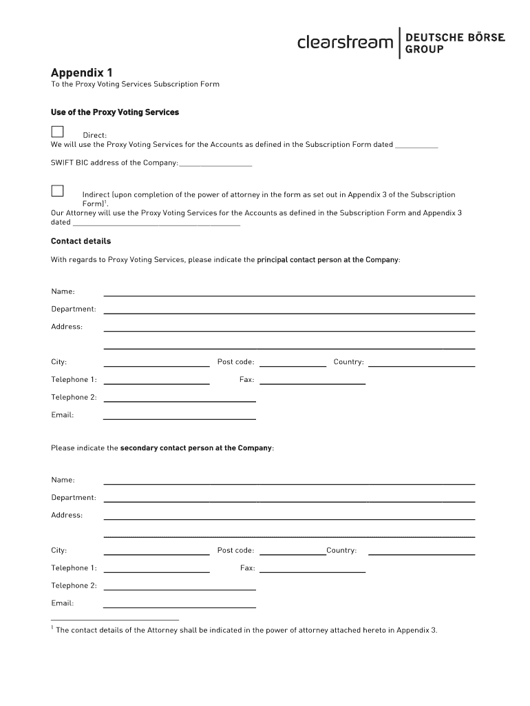 Fillable Online To the Proxy Voting Services Subscription Form Fax ...