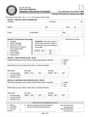 Ohio Ethics Commission Financial Disclosure Statement