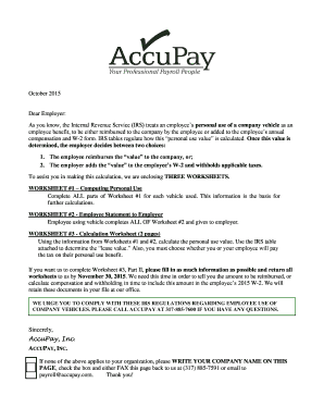 IRS Company Vehicle Personal Use Calculation Worksheets