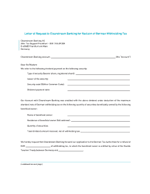 Letter of Request to Clearstream Banking for Reclaim of German Withholding Tax