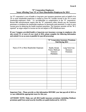 S Corporation Shareholder-Employee Insurance Premiums Form
