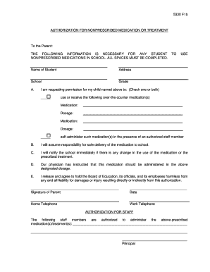 Authorization for Nonprescribed Medication or Treatment