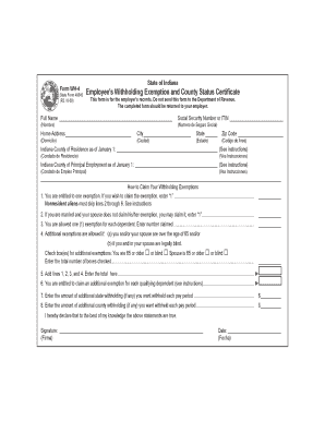Indiana Employee’s Withholding Exemption and County Status Certificate