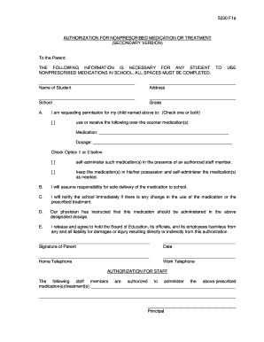 Authorization for Nonprescribed Medication or Treatment