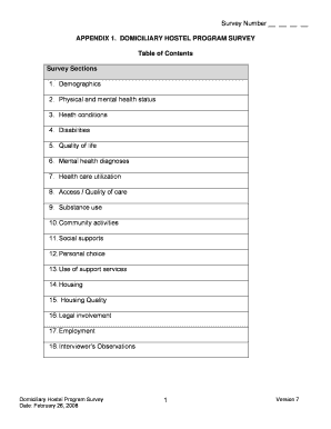 Domiciliary Hostel Program Survey