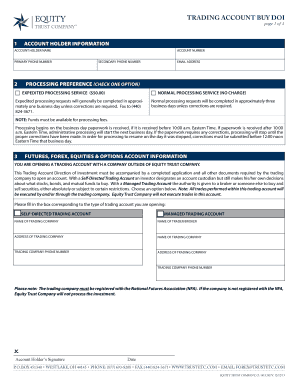 Trading Account Buy Direction of Investment Form