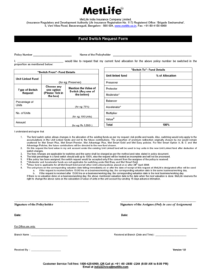 MetLife India Fund Switch Request Form