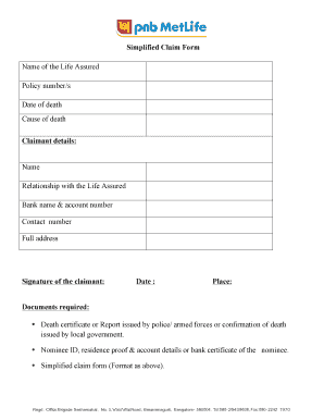 Simplified Life Insurance Claim Form
