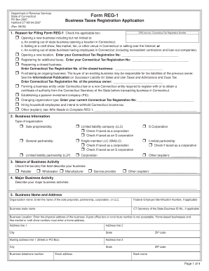Connecticut Business Tax Registration Application
