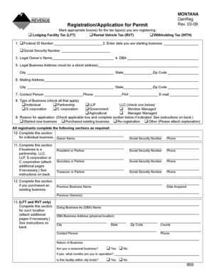Montana Tax Registration Application