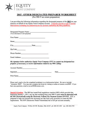 2015 Designated Preparer Worksheet