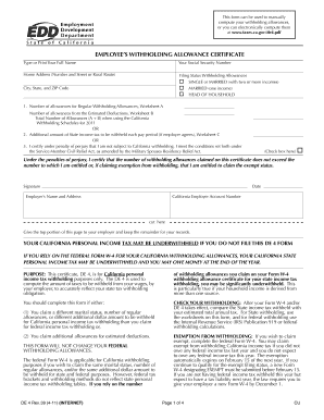 California Employee Withholding Allowance Certificate