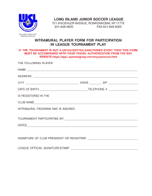 Intramural Player Participation Form