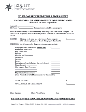 IRS Form 990-T Exempt Filing Status Worksheet