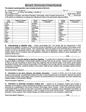 PIAA Student Athletic Participation Consent Form