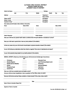 Pennsylvania Student Health History and Physical Examination Form
