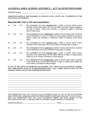 Pennsylvania Act 26 Student Questionnaire