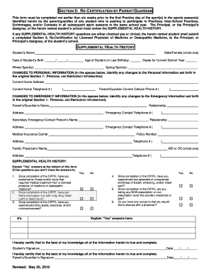Student Re-Certification Form for School Sports