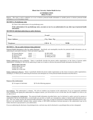 Illinois State University Health Information Authorization