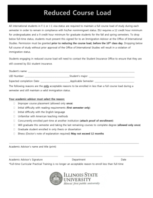 Reduced Course Load Form
