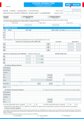 YES Bank Account Opening Form