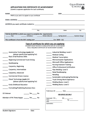 Application for Certificate of Achievement